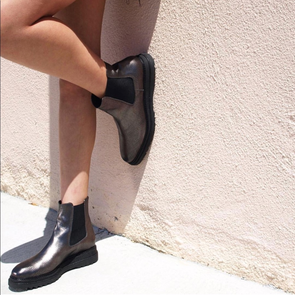 Black Leather Hidden Wedge Chelsea Ankle Booties